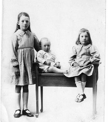 31-MILLER_Group.jpg - L to R Gwenyth Miller 8 years, Douglas Miller aged 1
year, and Jean Miller aged 6 years in 1920 Masterton 