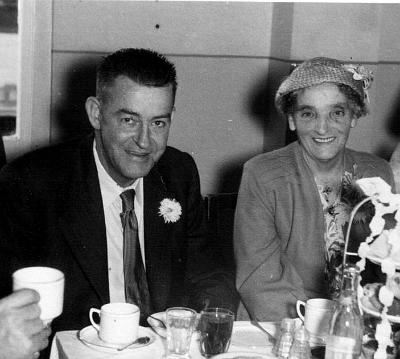 43-STEWART_Group.jpg - Leonard James STEWART RIN-1779 and May STEWART nee
BOTT RIN-2334 at William STEWART's Wedding in Gisborne
in 1954